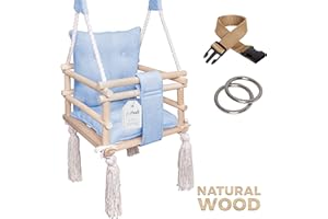 GENERIC LUMALI Indoor Schaukel für Kinder Blau | Baby Schaukel Indoor, Babyschaukel Outdoor - Schaukel mit Kissens - Kinderschaukel für den Garten - Babyschaukel Türrahmen, Schaukel Baby - Holzschaukel