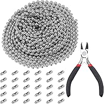 DBALL 10 Mètres Chaine Acier Inoxydable Billes Avec 50 Connecteurs Chaine Acier Inoxydable Fabrication Bijoux 2,4mm Diamètre Pour DIY Fabrication De Colliers Porte-clés Artisanat Accessoires (Argent