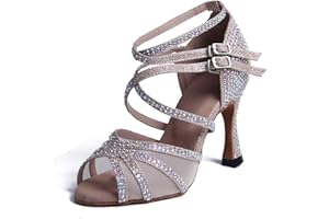 Syrads Women's Ballroom Latin Dance Shoes with Rhinestones Salsa Tango Bachata Indoor Dancing Shoes for Wedding Party Prom
