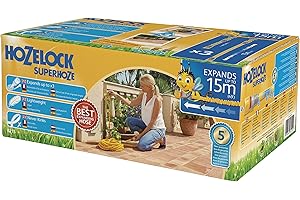 HOZELOCK - Superhoze Expanding Hose 15 m : Flexible Hose, Stretches up to 3x Original Length | With 2 Aquastop Fittings for a Watertight Connection: Ready to Use [8215A1240]