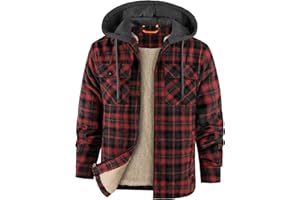 zitysport Holzfällerjacke Gefüttert Herren Hemdjacke Sherpa Fleece Kariert Jacke Fleecefutter Mantel Flanelljacke Outdoor Kapuzenjacke Kariert Männer Winterjacke mit Kapuze Sweatjacke