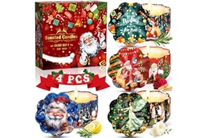 JEDWKFA Velas Aromáticas Navidad, 4 Piezas Velas Navideñas, Velas Perfumadas de Navidad Juego de Regalo, Cera de Soja Natural, Velas Aromáticas, Velas Decorativas para Fiesta Navidad