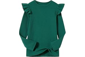 Beganly Maglietta a maniche lunghe da ragazza, in cotone a costine, elasticizzata, basic, calda, girocollo