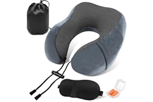 ARTREE Cuscino da Viaggio Memory Foam Cuscino Aereo, Cuscino per il Collo Inclusa Maschera per Dormir, Borsa per Trasporto, Cuscino Cervicale da Viaggio ideale per Aereo Auto Ufficio