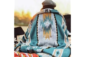 HORIMOTE HOME Aztec Patterned Soft Sherpa Throw Blanket Southwestern Navajo Tribal Style Warm Throw for Camping, Outdoor, Lightweight Boho Blanket for Couch, Bed, 152x203cm, Teal
