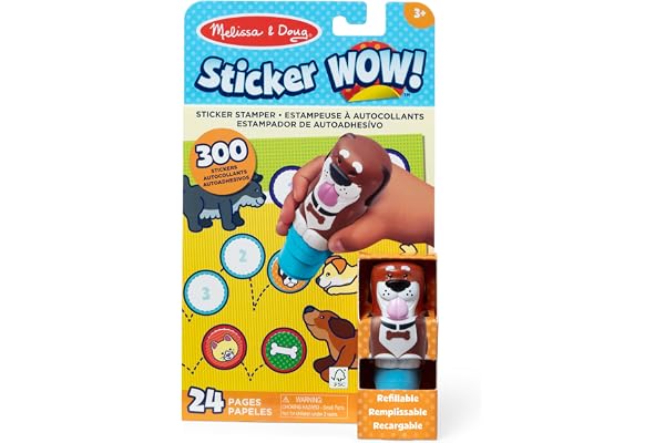 Melissa & Doug - Sticker Wow - Tamponneuse Chien + Bloc D’Activités 300 Autocollants - Livre D’Activités Stickers Chiens - Activité Manuelle Enfant - Loisir Créatif - Cadeau Enfant 3 Ans Et +