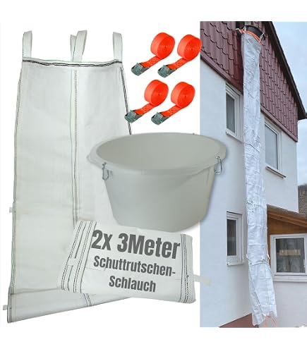 Bauschuttrutsche 9m Set Mit 3 Schläuchen — Flexibel, Stabil & Einfach Zu Montieren | Inkl. Einfülltrichter, Spanngurten & 20 Gewebesäcken