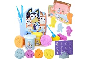 Toyland® 17 delar Bluey Dough Hink Aktivitetsset - 4 deg, 3 dies, 1 rulle, 4 stampers, 3 avtorkningsbara lekskärmar och 1 hin