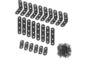 WEQEYENT 24 Stücke Edelstahl Winkel Klammern Schwarz 90 Grad Möbel Winkel, Edelstahl Flache Ecke Bracket Brackets Heavy Duty Joining Ausbessern Flat Plate Bracket mit Schrauben(Schwarz)