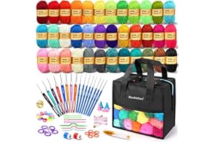 DOUBLECARE 90 Pièces Kit de Crochet Sac de Tricot,36 Couleurs de Laine,Ensemble Complet avec Accessoires,Crochet Set pour Débutants, Inclus Marqueurs de Maille, Règle et Plus,Idéal Comme Cadeau de Noël,Noir