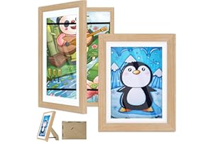KLGFI Bilderrahmen Kinderzeichnungen, Kinder Kunstrahmen A4 Aufklappbar Frontöffnung,Bilderrahmen Zum Befüllen Werden Verwendet, Um Kunstwerke Von Kindern Anzuzeigen Und Zu Speichern (Holzfarbe)