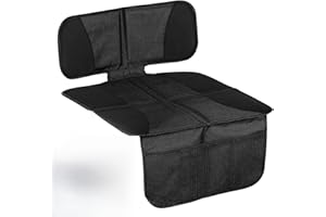 Duronge Black Car Seat Protector with Mesh Pockets - Non-Slip Child Seat Pad 88x47cm - ISOFIX Compatible