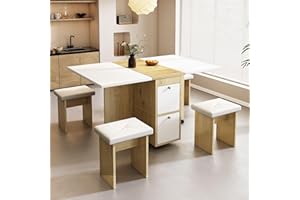 Rtopsu Tavolo per Sala da Pranzo Estensibile e Mobile con 4 sedie, Multifunzionale Tavolo da Cucina con Contenitore e Carrucola per Cucina Sala da Pranzo Soggiorno, 120x80x75 cm, Bianco & Rovere