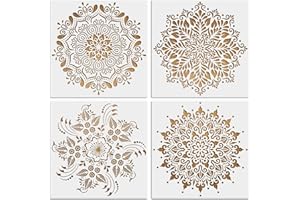 ‎MWOOT MWOOT 4 Stück Groß Mandala Dot Schablonen Stencils Kit, Wiederverwendbares Malerei Vorlage Zubehör, DIY Blume Schablone zum Malen an der Wand Fliesen Segeltuch Kissen Dekoration (30x30CM)