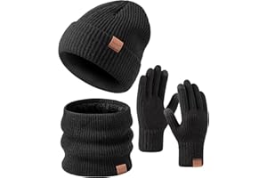FISFET Mütze, Schal & Handschuh-Sets für Herren Damen, Strick Gefüttert Beanie Mütze Winter Touchscreen Handschuhe Schal Wärmer für Kaltes Wetter 3-in-1 Geschenk Set für den Winter