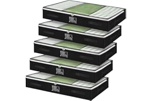 WSRYX 5er Pack Unterbett-Aufbewahrungsboxen mit Deckeln, Große Unterbetttaschen mit Reißverschlüssen, Faltbare Aufbewahrungsbehälter Organizer-Kleidertaschen mit klarem Fenster für Schlafzimmer und Sofa
