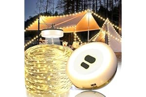 CHANURAE Łańcuch świetlny kempingowy, zwijany, 10 m, wodoszczelny, przenośny łańcuch świetlny na kemping, możliwość ponownego ładowania przez USB, nadaje się do użytku wewnątrz i na zewnątrz (ciepłe światło)