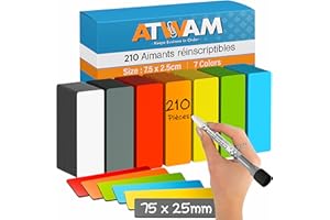 ATWAM 210 Étiquettes Magnétiques Effaçables & Inscriptibles - 75 x 25mm - 7 Couleurs - Scrum & Kanban - Lot de 120 aimants pour Tableau Blanc, Tableau magnétique, Tableau magnétique et réfrigérateur