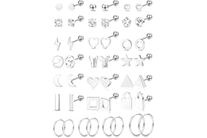 ADRAMATA 22Pairs Acciaio Inossidabile Piccoli Orecchini Per Donna Uomo Cerchio Titanio Orecchini Stella Luna Cartilagine Helix Tragus Barbell Orecchini Con Fibbia Farfalla Vite Sfera Retro Piatto
