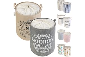 LessMo 2PCS 19.7" con Coulisse Portabiancheria Bagagli Sorter, Pieghevole Pop-Up Lavanderia Cesti, Impermeabile Rotonda Cotone Lino (Verde/Giallo Addensato 19.7" / Grande)