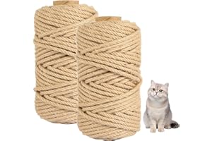 CUINIUNAID 2 Stück 50m Sisalseil für Kratzbaum 6mm Natur Kratzbaum Seil 6mm Seil Sisal 100% Seil für Kratzbaum Schnur Sisalseil 6mm Hanfseil 6mm Sisal Seil Sisalseil Katze Seile Sisalseil Kratzbaum
