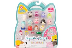 Squish-a-longs SQAL0087-14er Pack, enthält 14x 2.5 cm Mini-Squish, 4X Zubehör, 1x Ring & 1x Sammlerhandbuch - Sammeln, Tauschen, Spielen