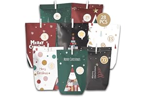LEGEZON DIY Set zum Befüllen – 28 Papiertüten Weihnachten mit 2 Bögen Zahlenaufkleber, 26 Holzklammern & Juteschnur – Kreativer Bastelset Adventskalender für Kinder & Erwachsene (Bunter Weihnachtsbaum)