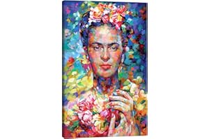 POSTERLOUNGE Colourful Frida Kahlo Obraz na płótnie Leon Devenice 60 x 90 cm Niebieski Obrazy Dekoracja ścienna