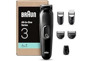 Braun Tondeuse Electrique Tout-En-Un Pour Hommes Series 3 MGK3420, Coffret 6-En-1, Kit Pour Barbe, Cheveux Et Plus, Avec Mini Rasoir, Sabots Fixes Et Coulissants, Rasage Avec Lames Ultra Affutées