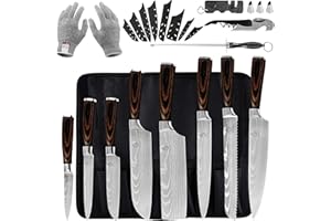 FULLHI Juego de 9 cuchillos japoneses, acero inoxidable alemán