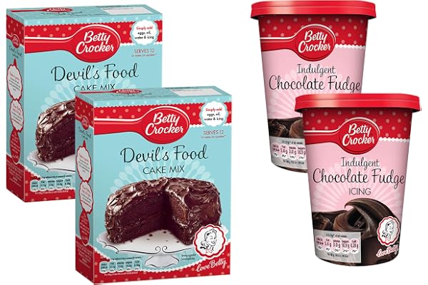 Betty Crocker Devils mat choklad kaka mix och överseende choklad fud glasyr bunt 4-pack