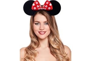 HENBRANDT - Diadema para cabeza de Minnie | niños o adultos | Rojo con lunares con lazo | Diadema de disfraz de orejas de ratón