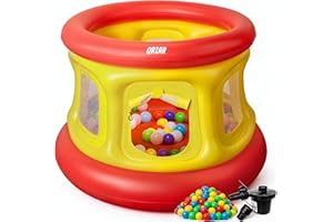 QRZAR All-in-1 Inflatable Bounce House with 55 Balls for Toddlers 2-4, Playpen, Ball Pit and Trampoline, Thickened Matte PVC, Safety Net, 3-Min Setup with Air Pump for Kids Indoor and Outdoor Play(51'')