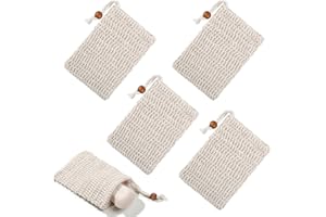 BIPL 5 Stück Seifensäckchen Bio, Natürliches Sisal Seifenbeutel, Seifensäckchen für Feste Seife, Sicherer und Langlebiger Sisalfaser Seifensäckchen, Kordelzug Massage Seifensack, für Feste Seife Mesh