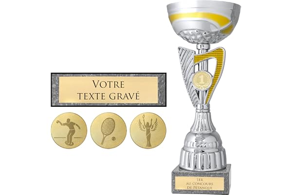 KDO MAGIC Trophée Personnalisable - Coupe personnalisée avec Texte - Gravure - Plusieurs modèles - Or et Argent - Cadeau fête des Pères, Anniversaire, Sport