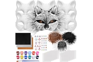 Dreamtop Therian Mask Set Cat Masks to Decorate Include Blank Cat Mask Felt Fabric Sheet Plush Faux Fur Eye Plastic Mesh Sheet Diamon Sticker for Cosplay Halloween
