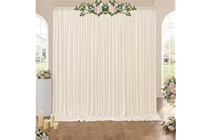 NSSONBEN 3×3 m Elfenbein Hochzeit Hintergrund Vorhang, 2 Platten 1,5×3 m Faltenfreie seidige Glatte Polyester Fotowand Hintergrund Vorhänge für Geburtstag Party Babydusche Fotografie Kulissen Home Deko
