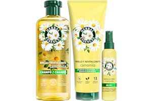 Herbal Essences Camomila Brillo & Revitalizante Champú 350ml + Acondicionador 250ml + Spray Acondicionador Ligero 145ml, Aporta Suavidad al Pelo