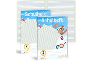 XUWAIDSGN 1er-Pack Schreiblernheft Lineatur 2 Din A4 1 Hefte je 16 Blatt Deutschheft 2 Klasse Als Schreiblernheft 100g/m²Bezug Runde Ecken Verhindern Eselsohren Liniertes Heft Farbig Hinterlegte Lineatur