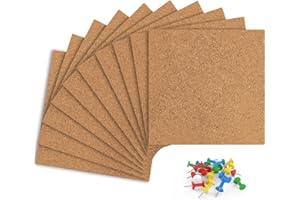WSRYX Paquete de 10 tableros de corcho cuadrados, tableros de corcho para dormitorios, oficina en casa, kit de tablero de visión de mensajes autoadhesivos con pasadores para fotos, dibujo (cuadrados, gris)
