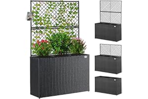 ‎CASARIA Casaria® Blumenkasten Rankgitter 3 Innentöpfe Polyrattangeflecht Rankhilfe Blumentopf Rattanoptik Pflanzkasten Schwarz