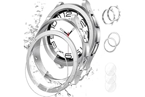 Neitra [2+2+3 Stück Samsung Galaxy Watch 6 Classic Schutzhülle + Displayschutzfolie 47mm Hülle, 3 Kratzfest Schutzfolie+2 Hart PC Bumper Case+1 Lünette Adhesive Ring Hülle für Galaxy Watch6 Classic