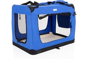Fabric Dog Crate in Blue, L Size 82cm, Cat Pet Carrier by Cozy Pet Folding Transport Travel Cage Ideal for Dogs, Puppies, Cats, Rabbits, etc. FDC-L-BL