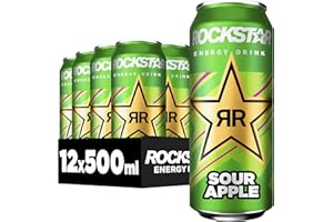 ‎ROCKSTAR Rockstar Energy Drink Sour Apple Geschmack - Saures, koffeinhaltiges Erfrischungsgetränk für den Energie Kick, EINWEG (12 x 500ml) (Verpackungsdesign kann abweichen)