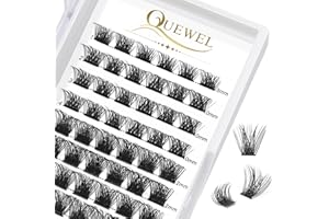 QUEWEL Cluster-Lashes 72 Pcs Individual-Eyelashes Thin Stem C/D Curl 8-16mm Length DIY Eyelash Extension False Lashes Natural&Mega Styles Soft for Personal Makeup Use at Home (Mega-D-MIX8-16)