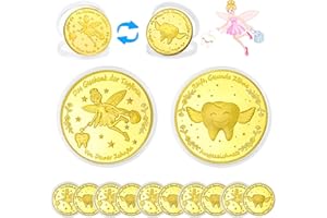 VEEKAY Zahnfee Münzen,10 Stück Zahnfee Goldtaler,Tooth Fairy Coins,Zahnfee Geschenk,Goldmünzen Kinder,Verlorenen Zahn Kinder Geschenke Souvenir,Gedenkmünze,Zahnfee Geschenke Ideen für Mädchen Junge
