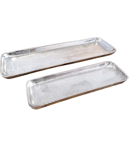 MichaelNoll Plateau Ovale En Aluminium Argenté XL 57x39x17 Cm - Bol Décoratif Sur Pied Luxueux