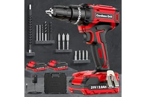 Cordless Drill Driver 21V, MHPRO Cordless Hammer Drill with 2 Batteries 2000mAh, 25+3 Torque, 42N.m Max 2 Speed, LED Light, 14PCS Accessories for Home and Garden DIY Project