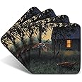 Owl & Fox' by Julian Friers Drinks Coasters by Wildlife Artist Julian Friers - Set of 4 Owl and Fox Coasters - Non-Slip, Cork Table Coasters