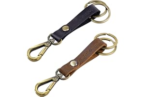 Wisdompro 2 piezas Llavero Coche con 2 Anillas Llaveros, Mosqueton Llavero Cuero para Hombres y Mujeres